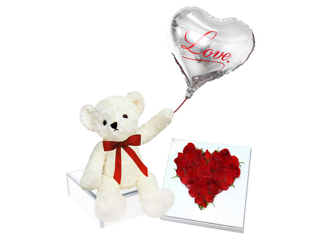Florist Gift Set - Barnes & Coleman Teddy Bear with Red Roses Box And Balloon HB9 - HB20125A2 Photo
