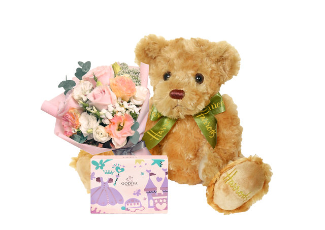 Florist Gift Set - Harrods Bear With Flower Bouquet NA15 - NVAB0206A9b Photo